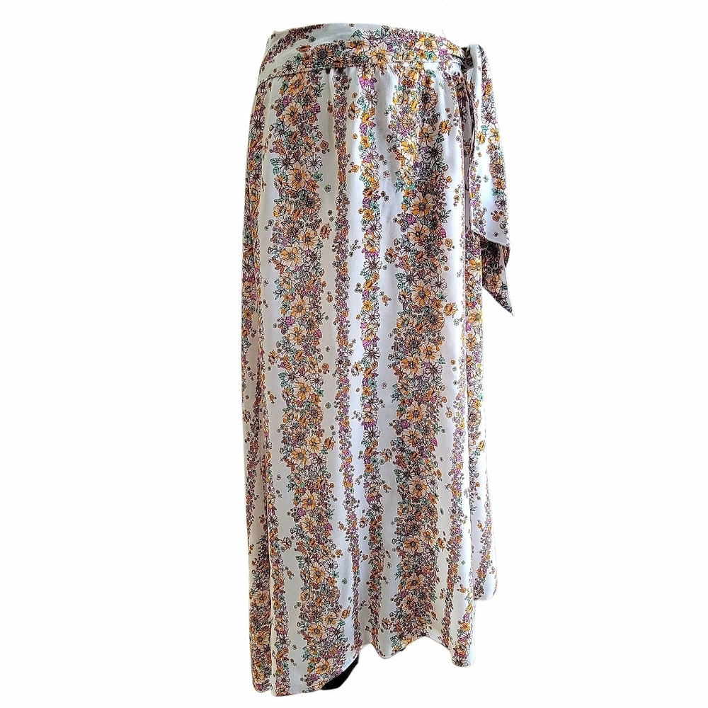 Poupette‎ St Barth Floral Long Wrap Skirt Size S/M Side Tie Snap Closure Resort